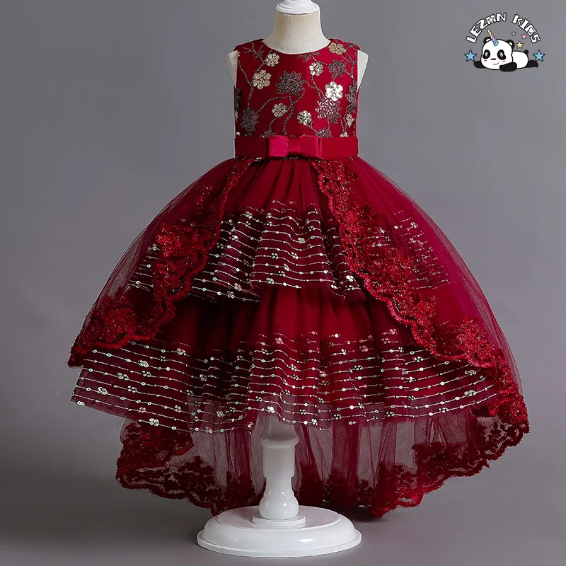 LEZONKIDS - New Girls' Dress Embroidered Beaded Sequins Flowers Trailing Poncho Skirt Spot Wholesale